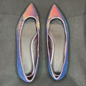 Multicolored rose gold sequin pointed ballet flats